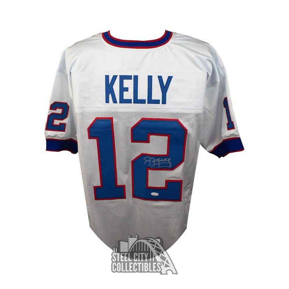 Jim Kelly Signed Buffalo Pro White Football Jersey (JSA) — RSA