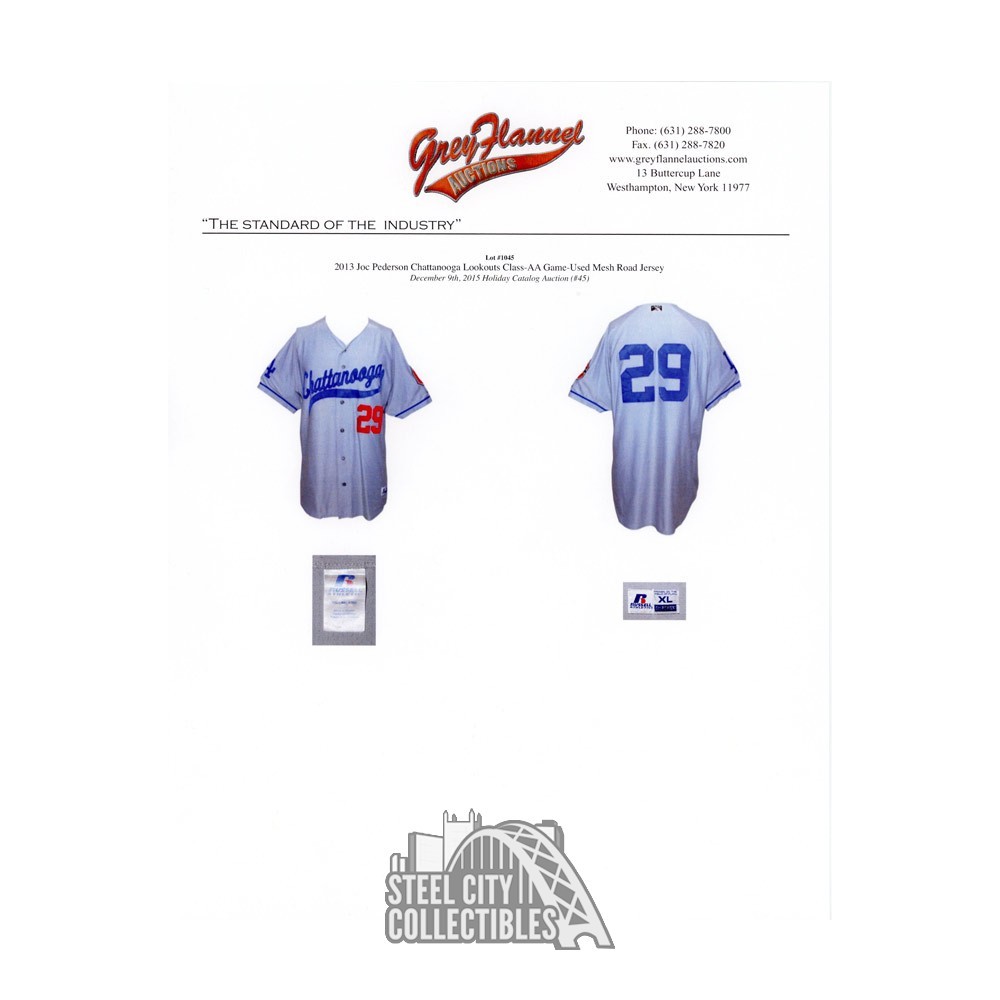 Joc Pederson Game used 2013 Chattanooga Lookouts Game used Gray Baseball Jersey - Grey Flannel