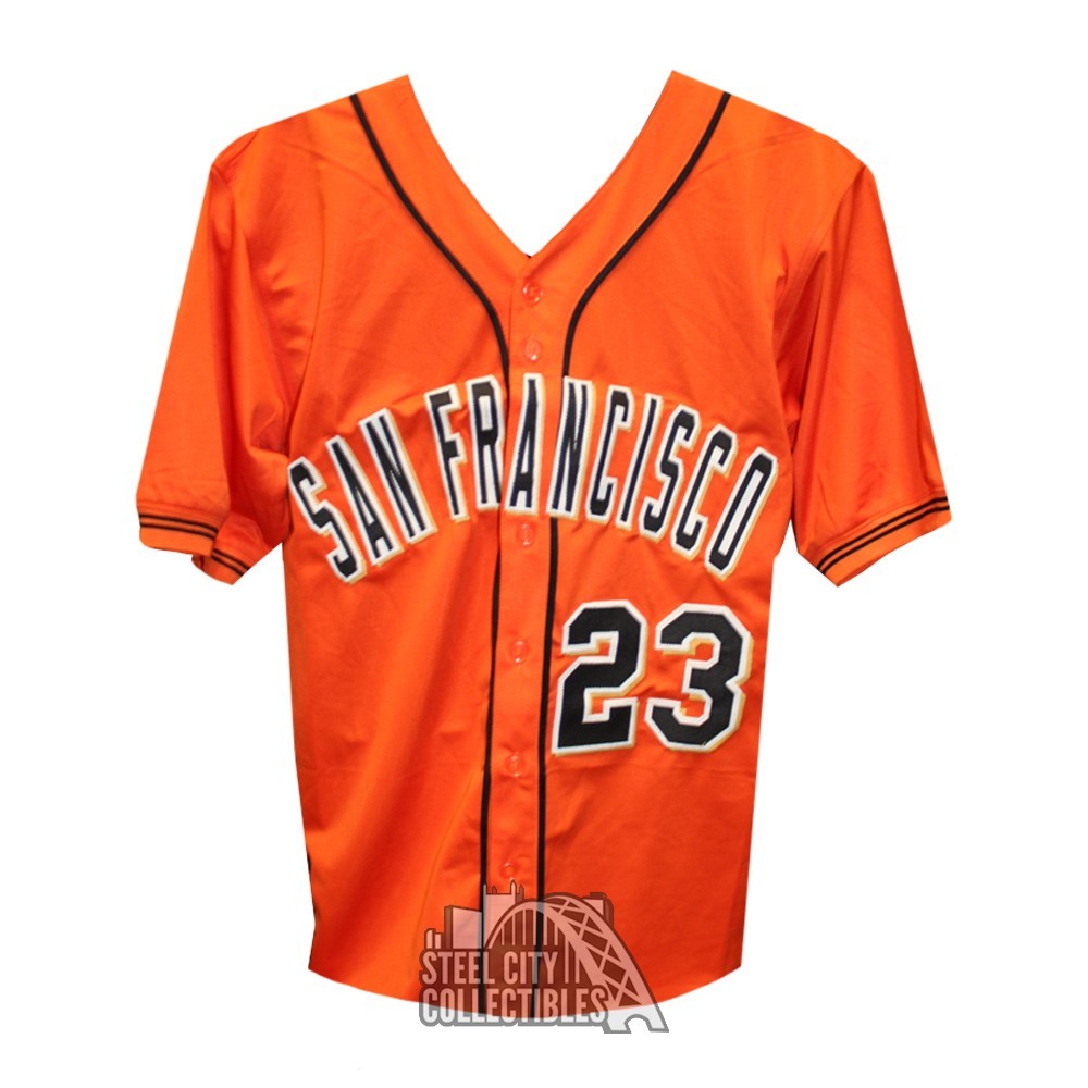 San Francisco Giants' Joc Pederson wears a promotional jersey