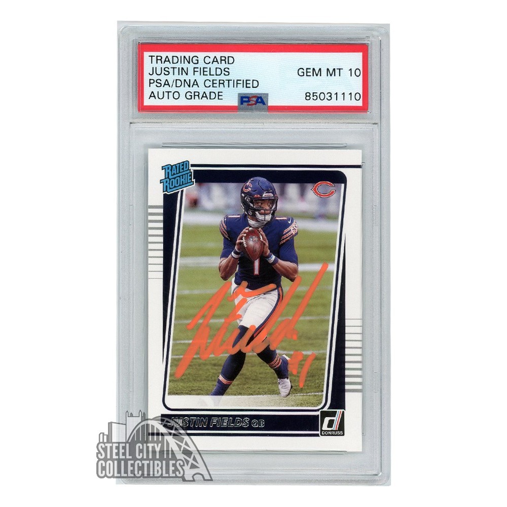 Justin Fields 2021 Panini Donruss Blue Press Proof Autograph Rookie Card  #253 PSA/DNA 10 (Orange)