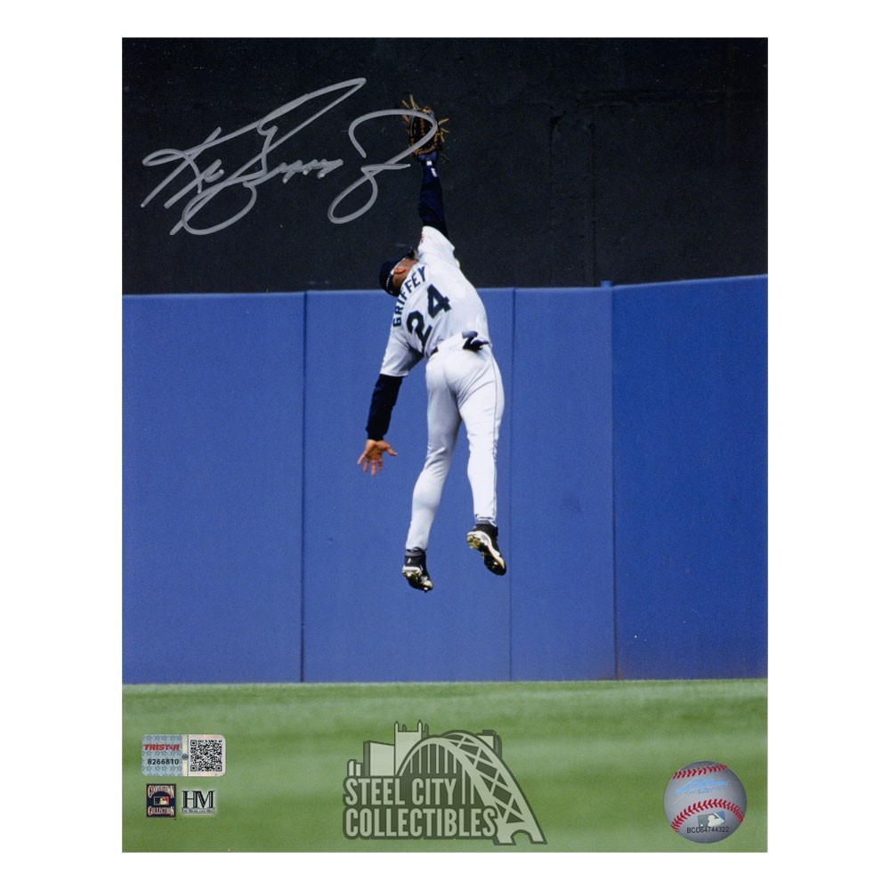 Ken Griffey Jr Autographed Seattle Jump Catch 8x10 Baseball Photo - Tristar