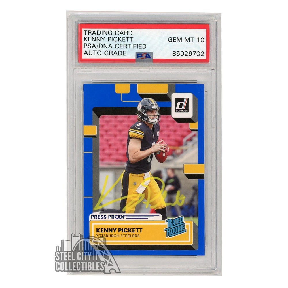 Kenny Pickett 2022 Panini Donruss Blue Press Proof Autograph Rookie Card  #301 PSA/DNA 10 (Yellow)