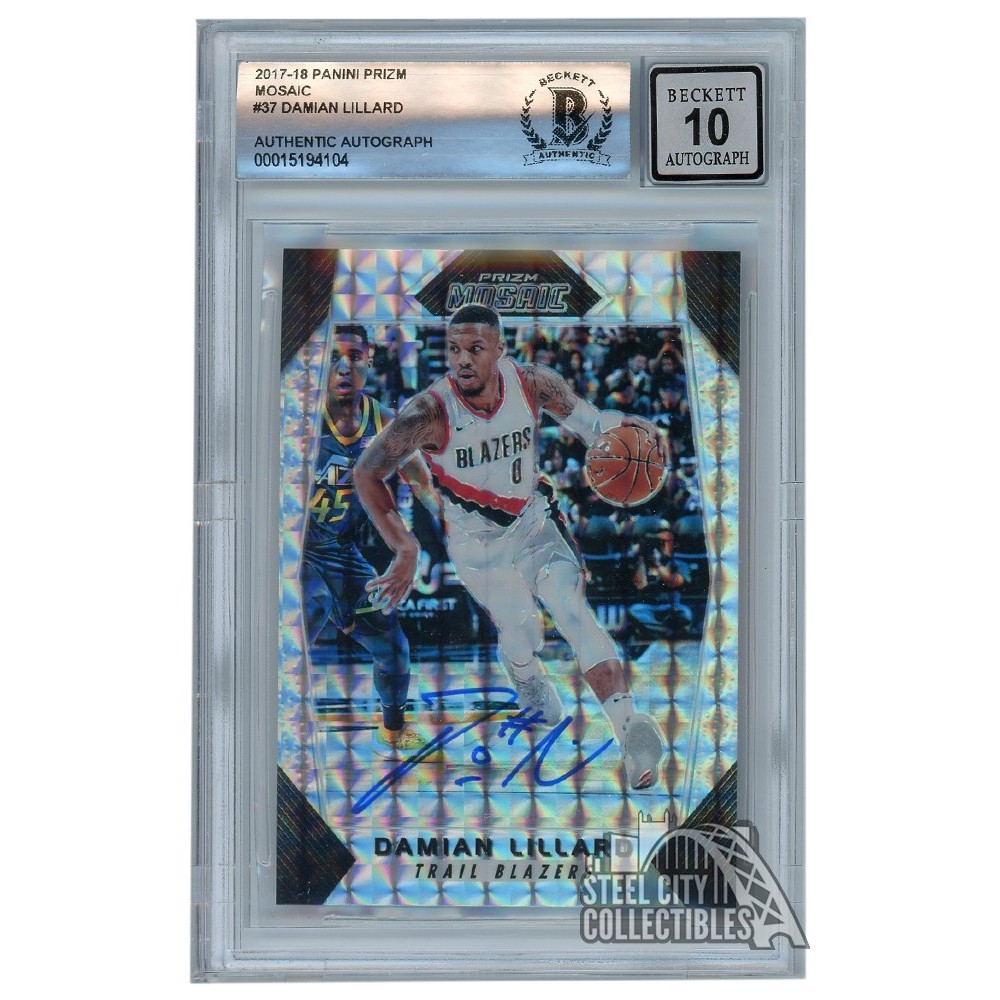 Damian Lillard 2017-18 Panini Prizm Mosaic Autograph Card #37 BAS 10 ...