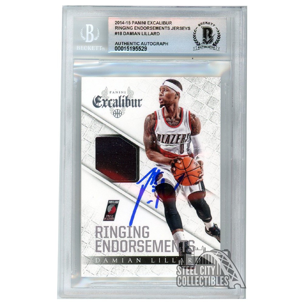 Damian Lillard 2014-15 Panini Excalibur Ringing Endorsements Jerseys  Autograph Card #18 BAS 10