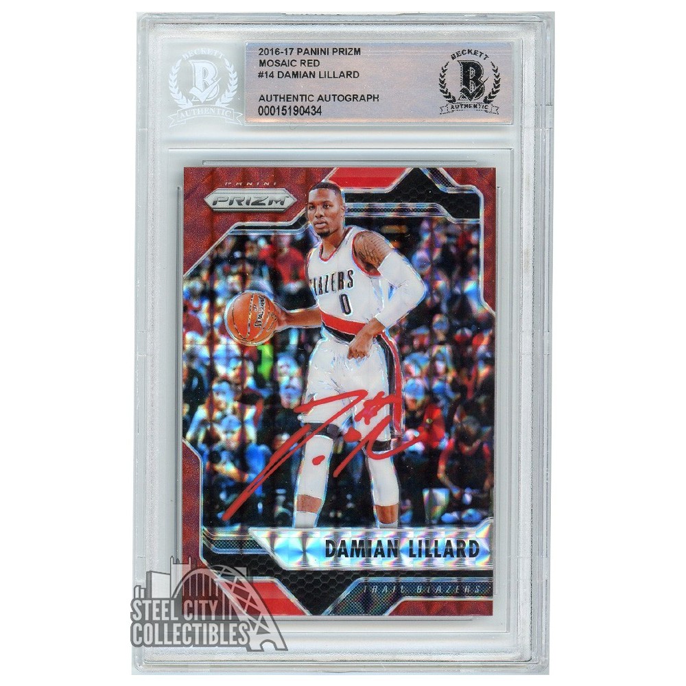 Damian Lillard 2016-17 Panini Prizm Mosaic Red Autograph Card #14 BAS ...