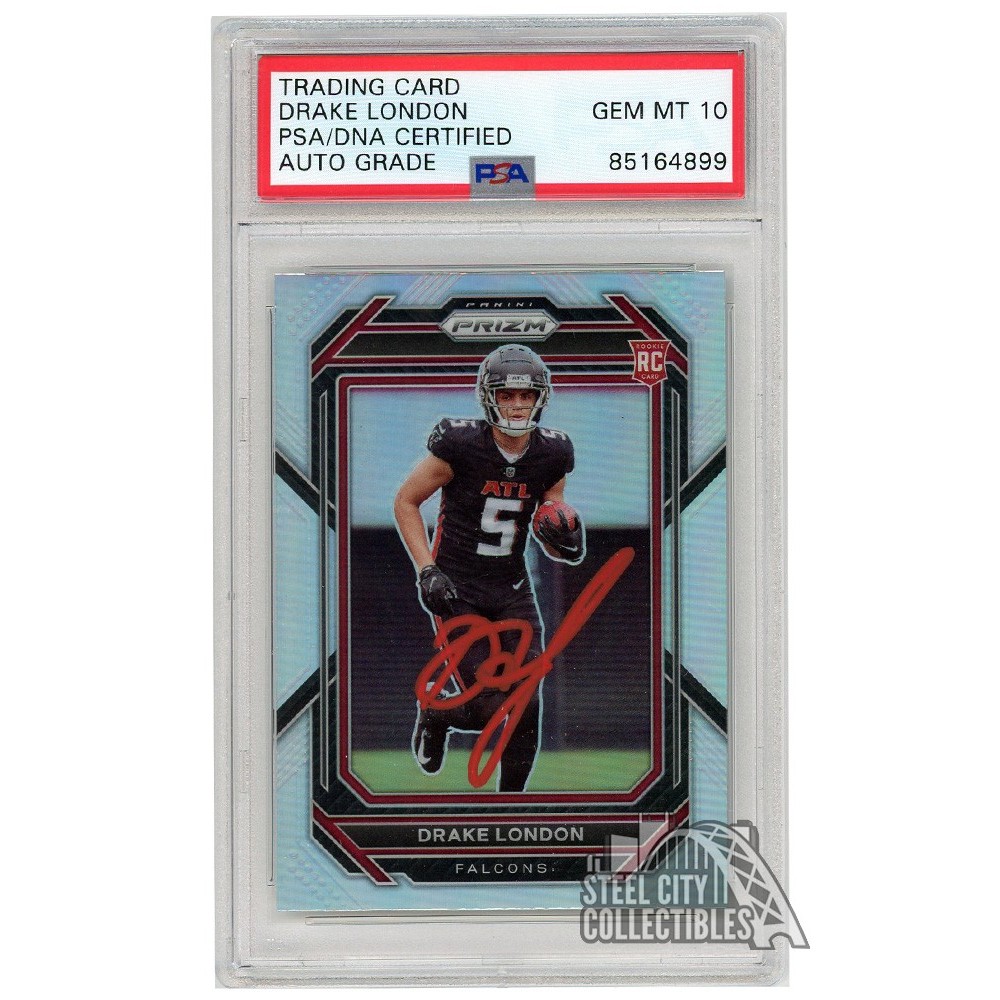 Drake London 2022 Panini Prizm Silver Autograph Rookie Card #308 PSA ...