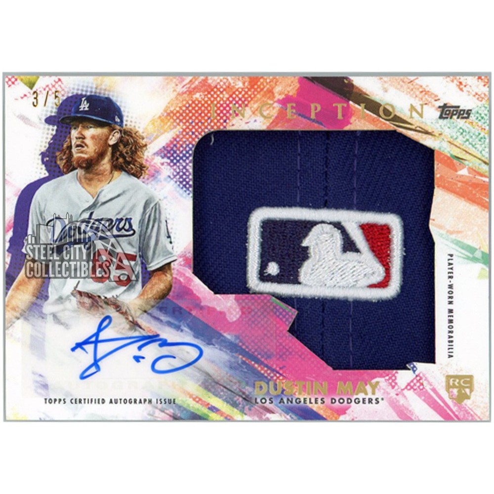 Dustin May 2020 Topps Inception Rookie Jumbo MLB Logo Hat Patch Autograph  Card #IAH-DM 3/5