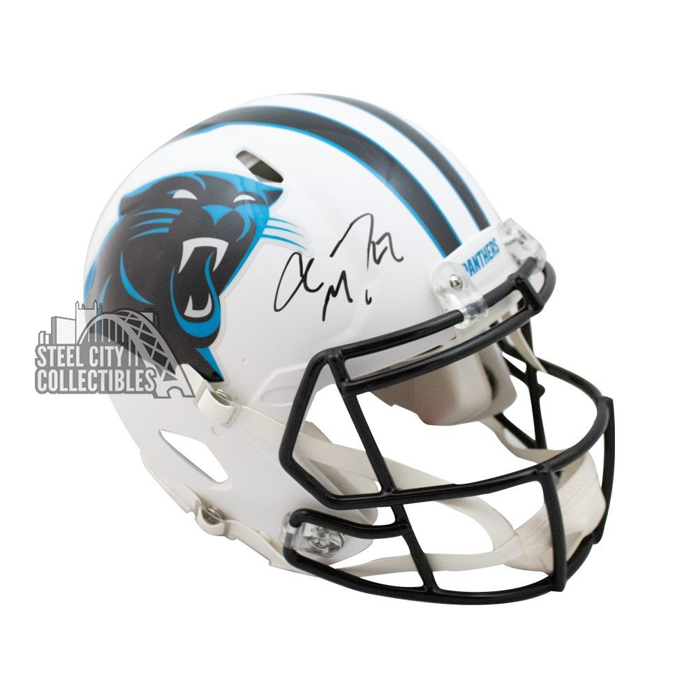 Shop Christian McCaffrey Carolina Panthers Signed Lunar Eclipse White Full  Size Replica Speed Helmet