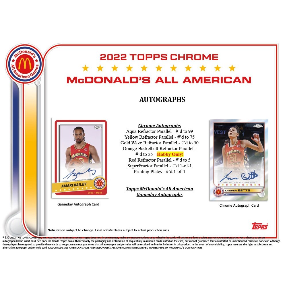 2022-23 Topps Chrome McDonald's All American Basketball Hobby Box