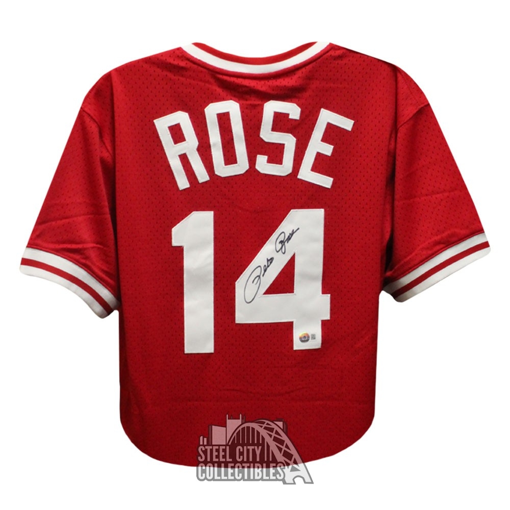 Pete Rose Autographed Cincinnati Mitchell & Ness Red Baseball Jersey  (Large) - BAS