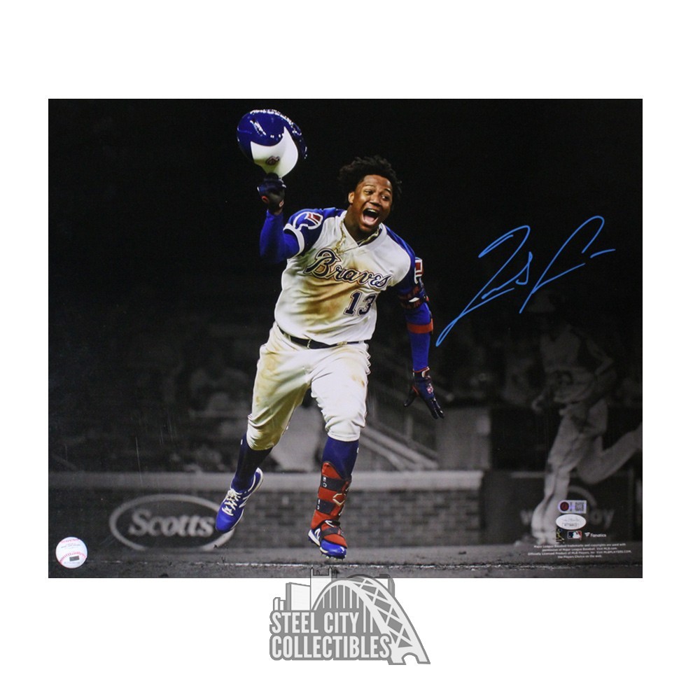 Ronald Acuna Jr Autographed 16x20 Baseball Photo - JSA (Black Background  Rounding Bases)