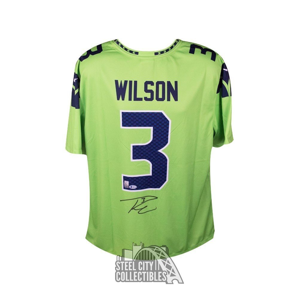 Russell Wilson Seattle Seahawks Signed Autographed Blue #3 Jersey COA –