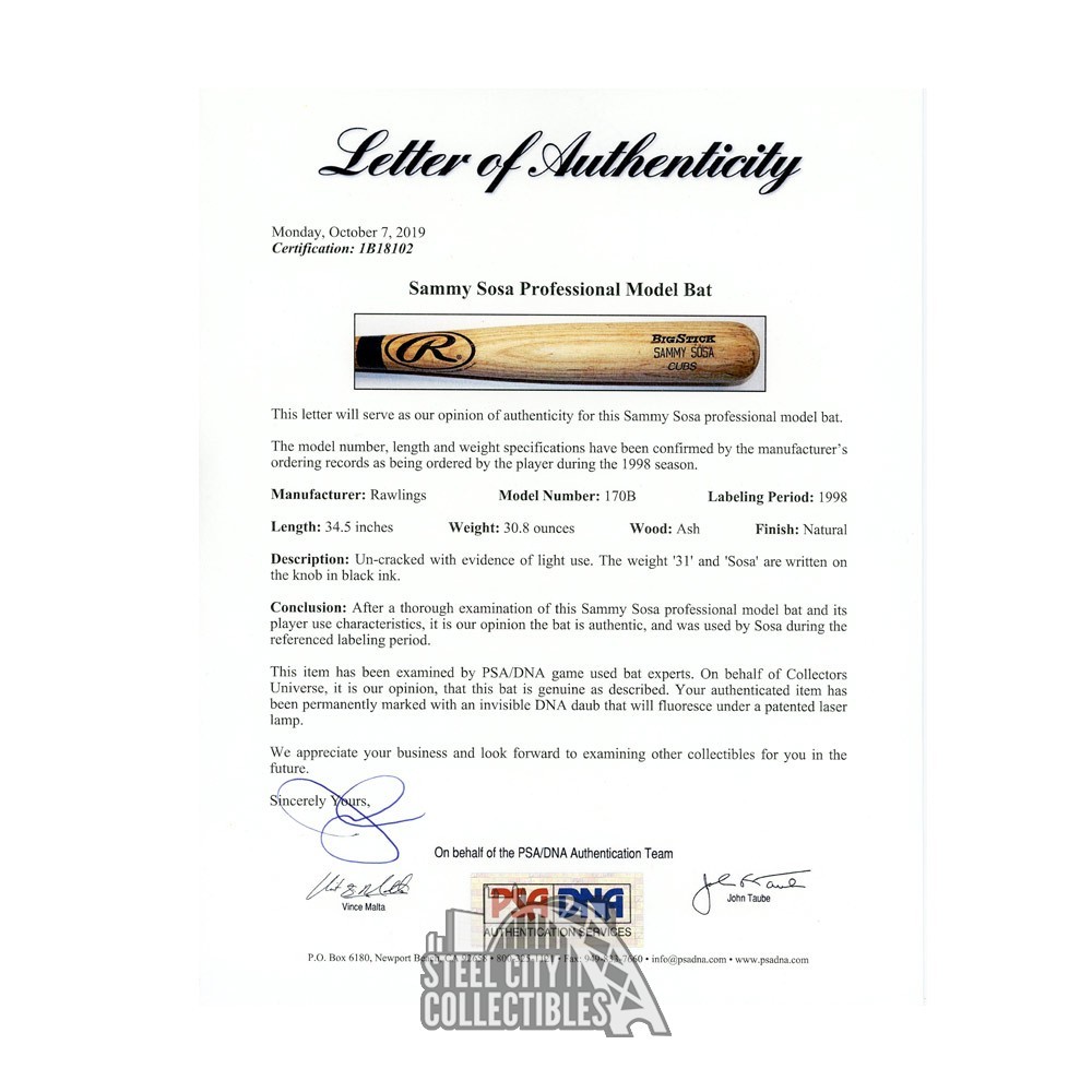 Sammy Sosa Game-Used Bat & Signed Jersey