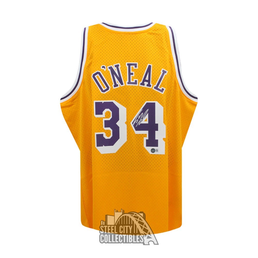 Autographed/Signed Shaquille Shaq O'Neal Los Angeles LA Yellow Basketball  Jersey Beckett BAS COA