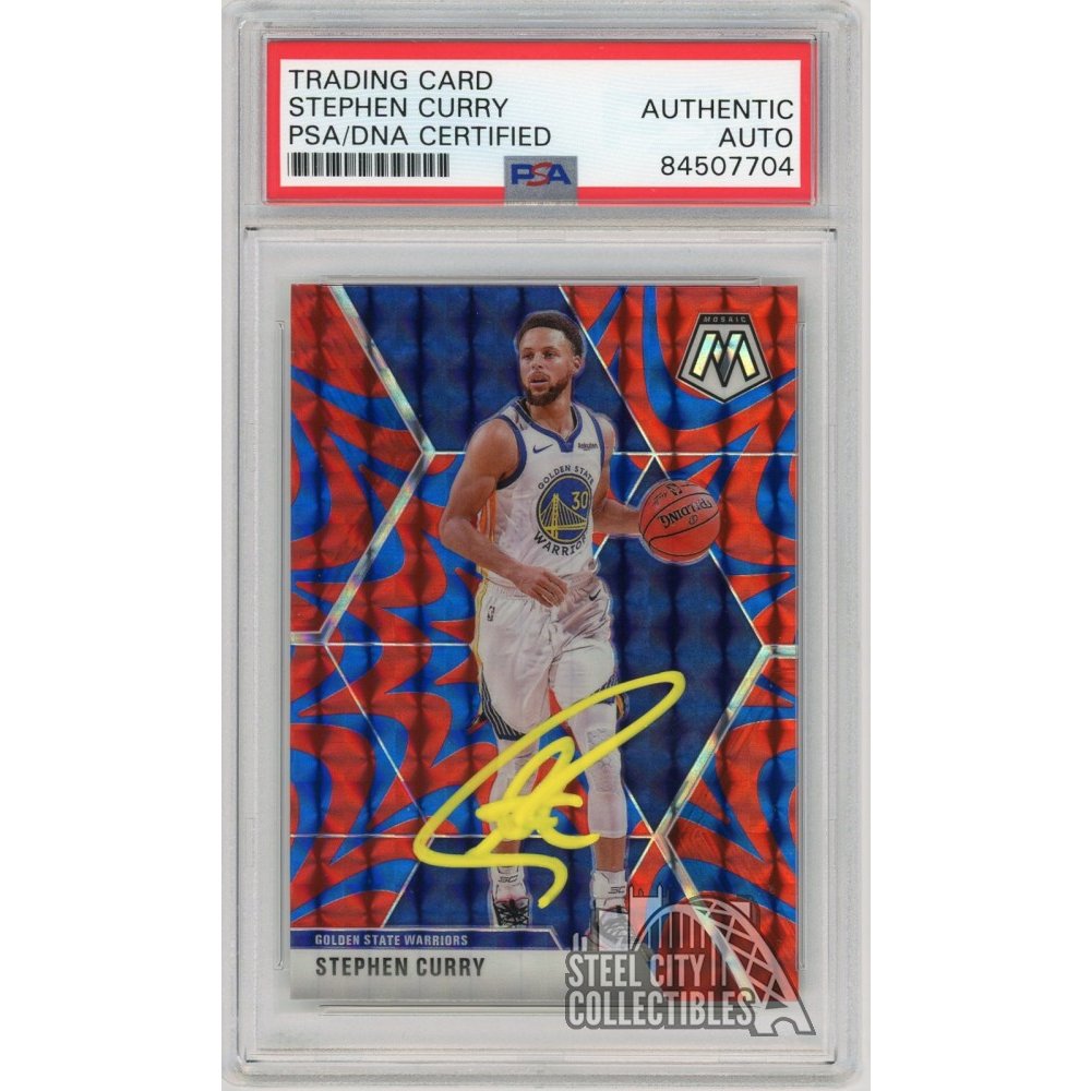 Stephen Curry 2019-20 Panini Mosaic Reactive (Yellow Ink) Autograph #70 -  PSA/DNA