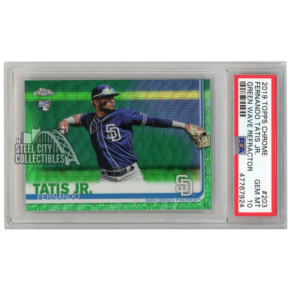 Fernando Tatis Jr 2019 Topps Chrome Green Wave Refractor Rookie Card #203  83/99 PSA 10