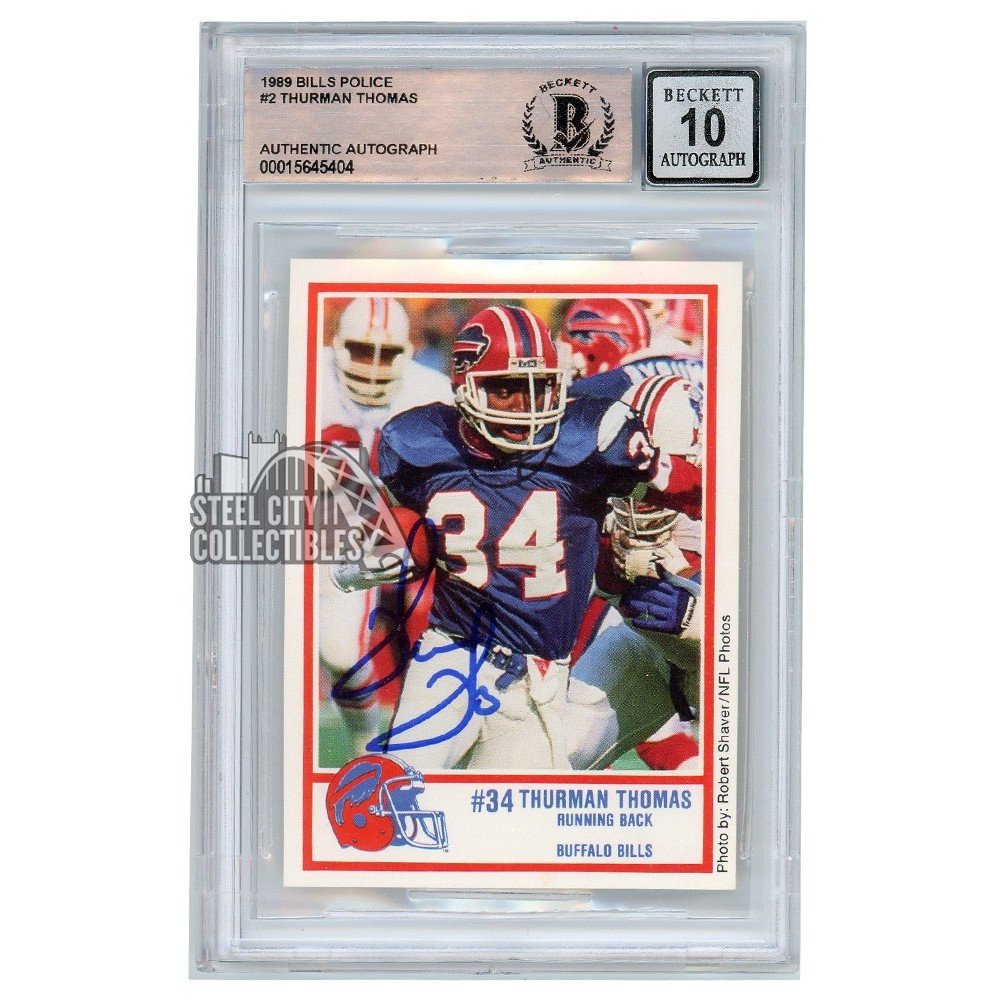 Thurman Thomas 1989 Bills Police Autograph Rookie Card 2 Bas 10