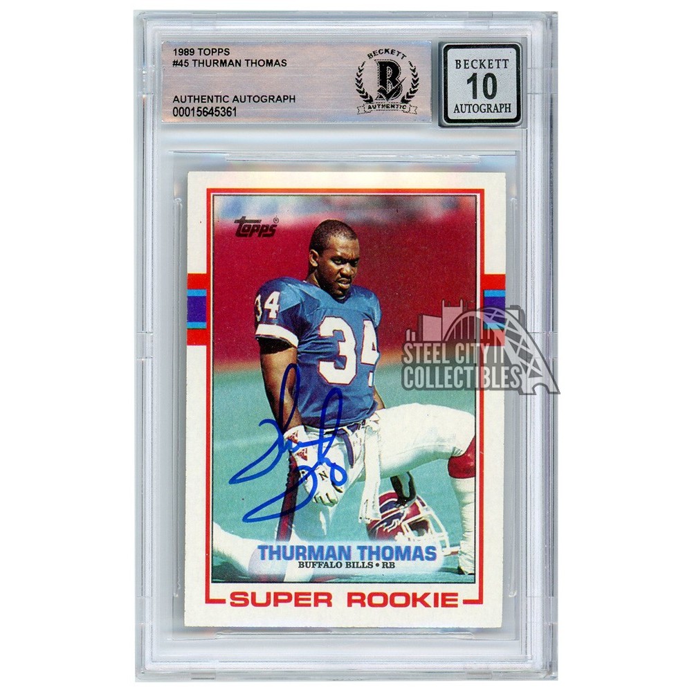 Thurman Thomas 1989 Topps Autograph Rookie Card 45 Bas 10 Steel City