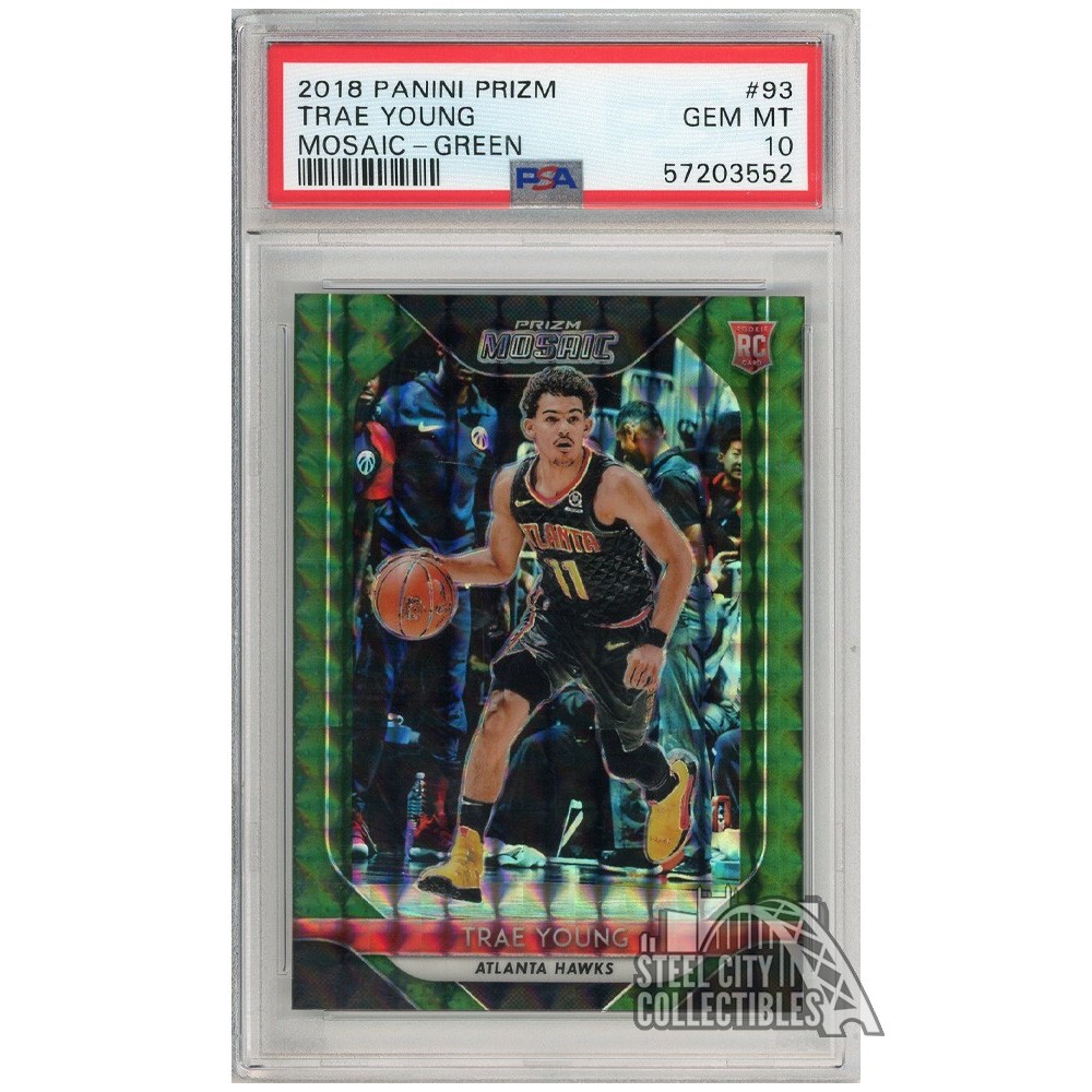 Trae Young 2018-19 Panini Mosaic Green Prizm Rookie Card #93 PSA