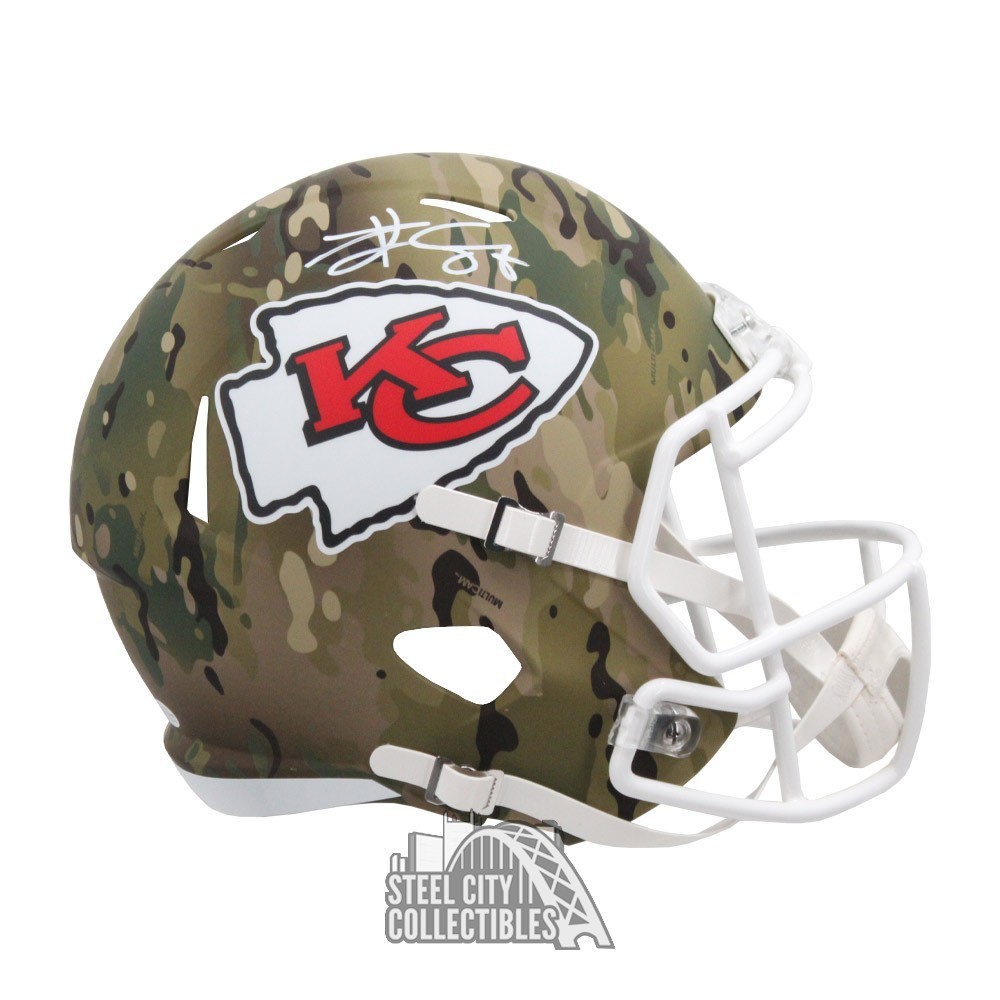 Travis Kelce Autographed Kansas City Camo Replica Full Size Football Helmet  - BAS
