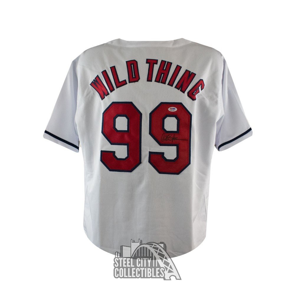 Charlie Sheen Wild Thing Autographed Indians White Baseball Jersey PSA/DNA