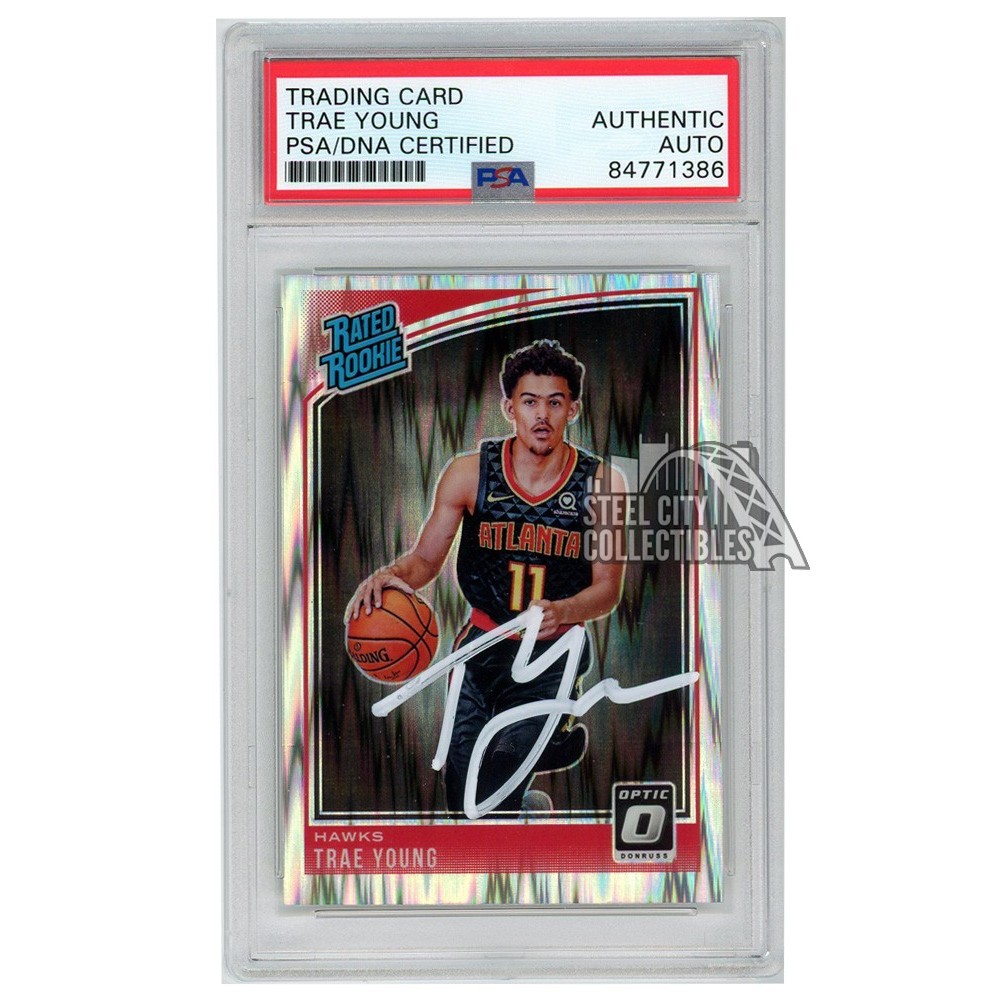 Trae Young 2018-19 Panini Donruss Optic Rated Rookie Shock Autograph RC  Card #198 PSA/DNA (White)