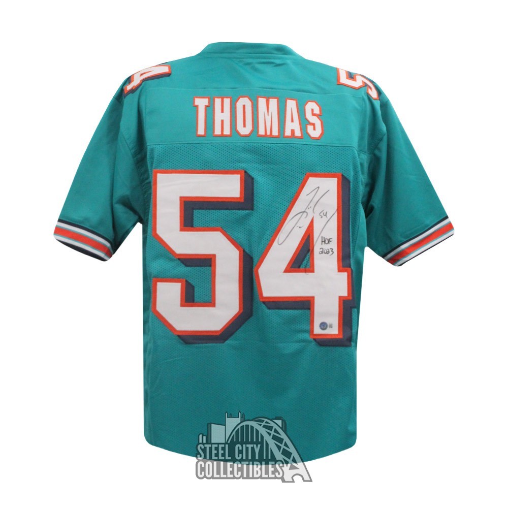 Zach Thomas HOF 2023 Autographed Miami Custom Teal Football Jersey - BAS (Black outline)