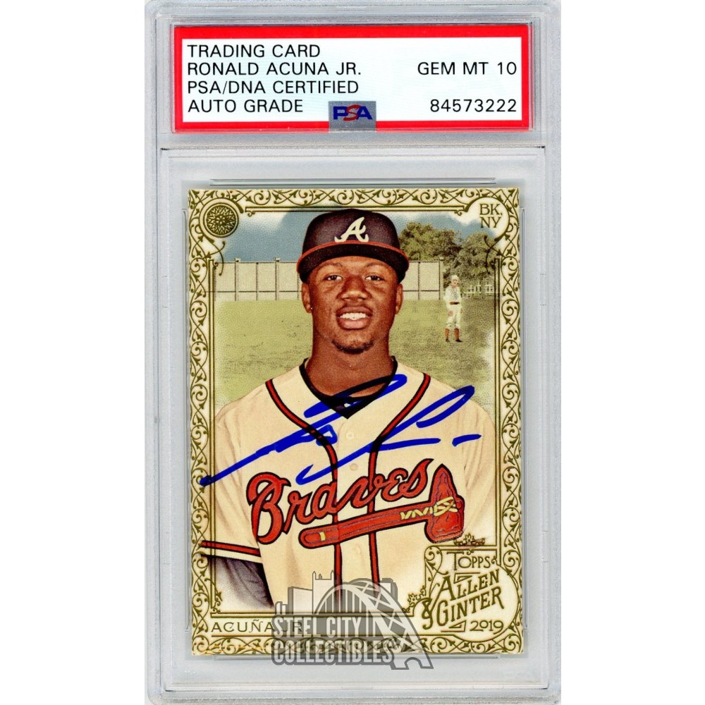 Ronald Acuna Jr. Atlanta Braves Autographed 2018 Topps Heritage #580  Beckett Fanatics Witnessed Authenticated 10 Rookie Card with 2018 NL ROY  Inscription