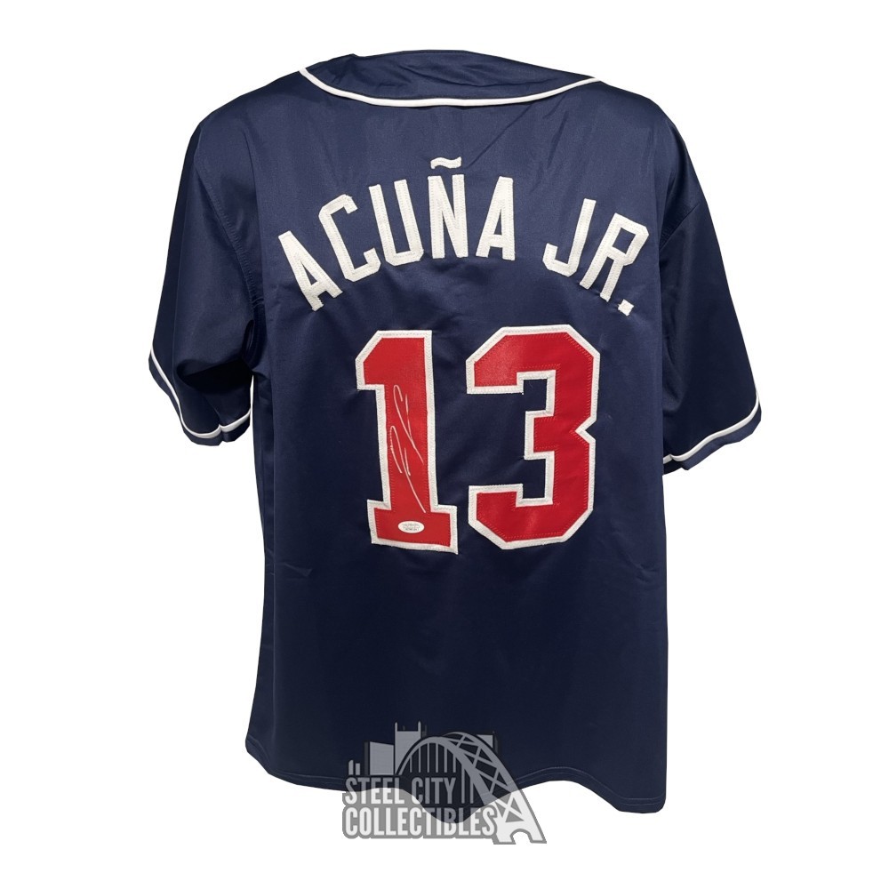 Ronald Acuna Jr Autographed Atlanta Custom Navy Baseball Jersey 10