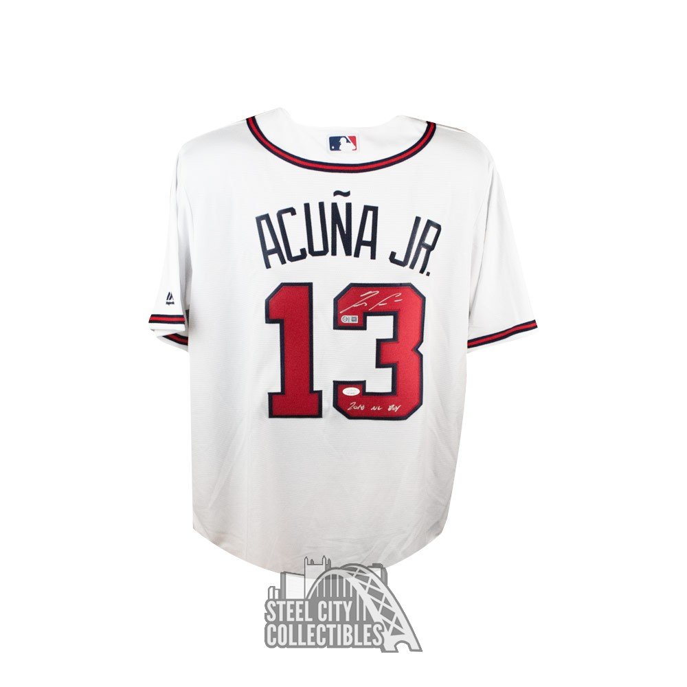 Ronald Acuna Jr 2018 NL ROY Autographed Atlanta Braves Majestic Baseball  Jersey - JSA COA