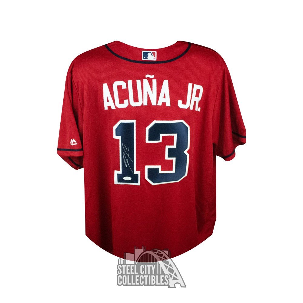 Ronald Acuna Jr Autographed Atlanta Braves Red Majestic Baseball Jersey -  JSA COA