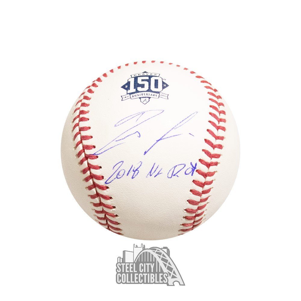 Ronald Acuna Jr 2018 NL ROY Autographed Braves Majestic Baseball Jersey JSA  COA