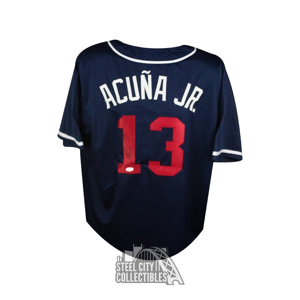 Ronald Acuna Jr Autographed Atlanta 16x20 Baseball Photo - JSA (Navy Jersey  Batting)