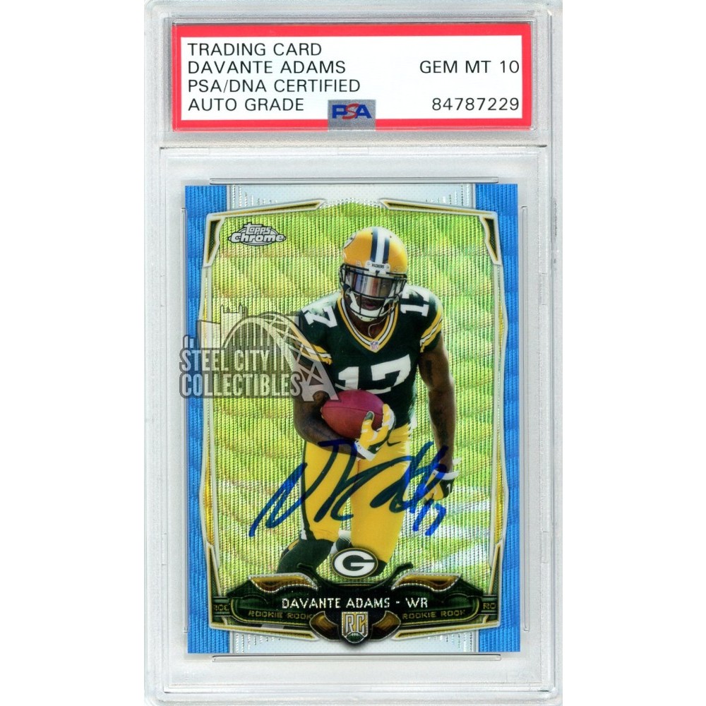 Davante Adams 2014 Topps Chrome Blue Wave Refractor Autograph RC Card #114  PSA/DNA 10