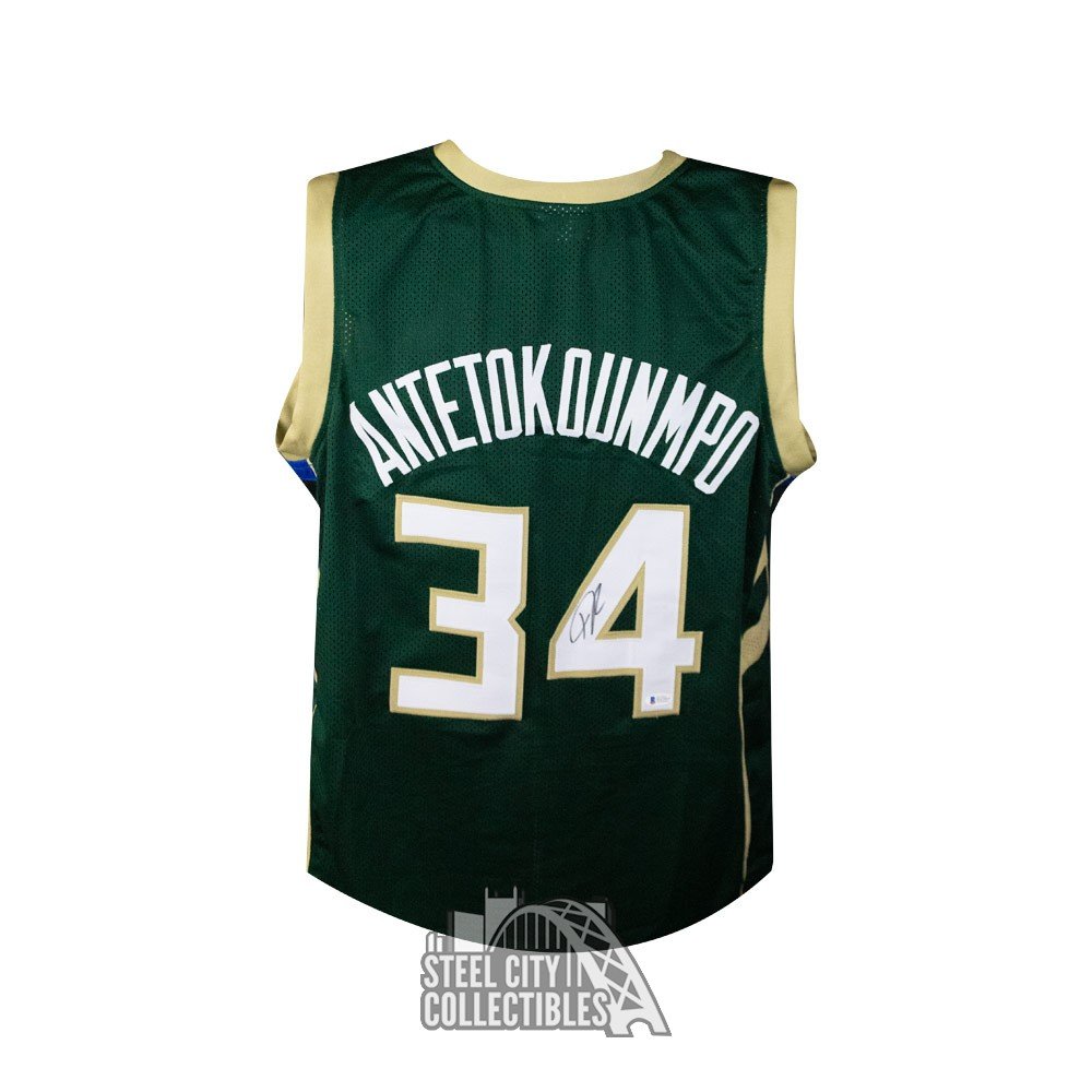 Giannis Antetokounmpo Milwaukee Bucks Signed Autograph Custom Jersey Green  GREEK FREAK Edition Beckett Certified