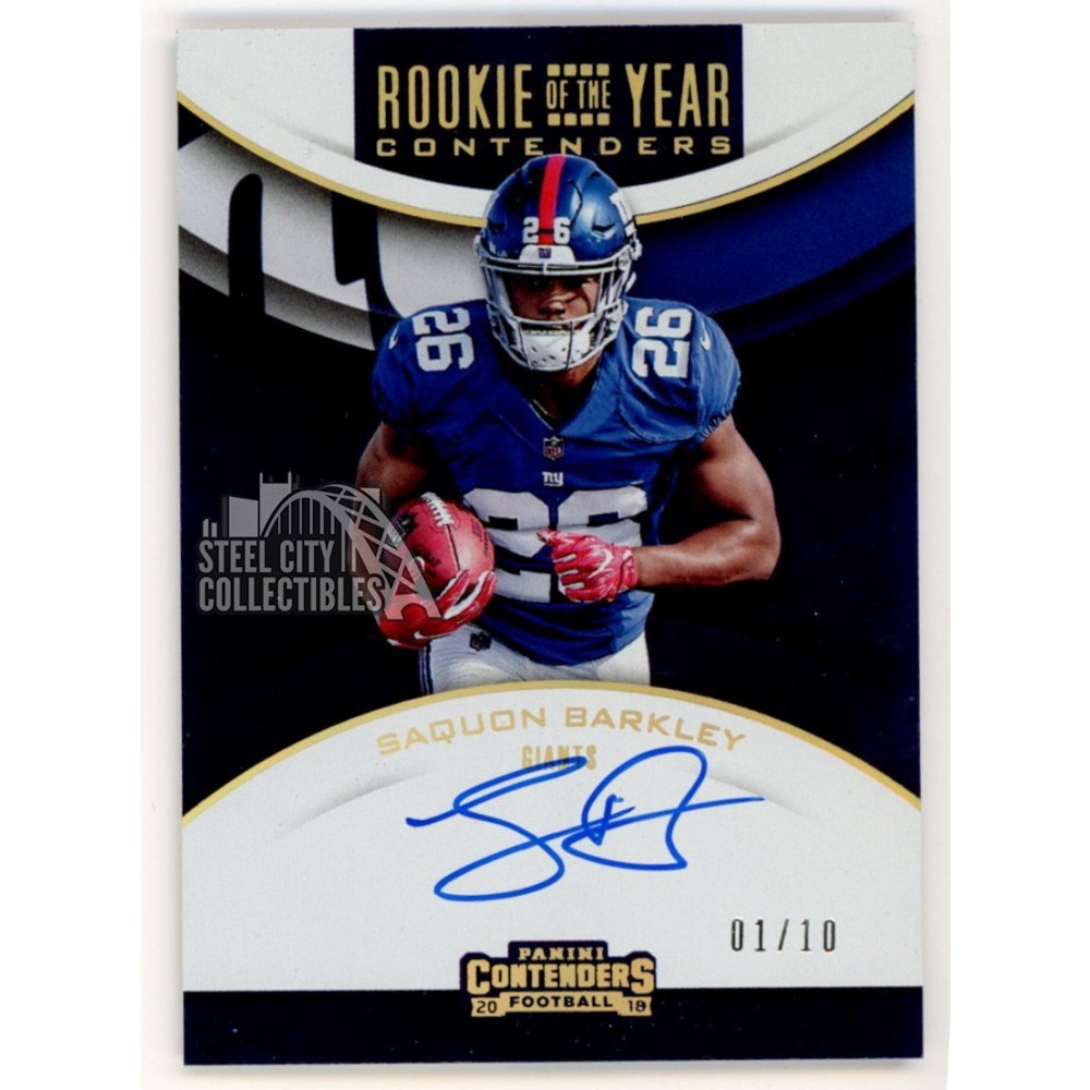 2018 outlet ABSOLUTE SAQUON BARKLEY QUAD JERSEY FOOTBALL AUTOGRAPH 20/25 PSA 7