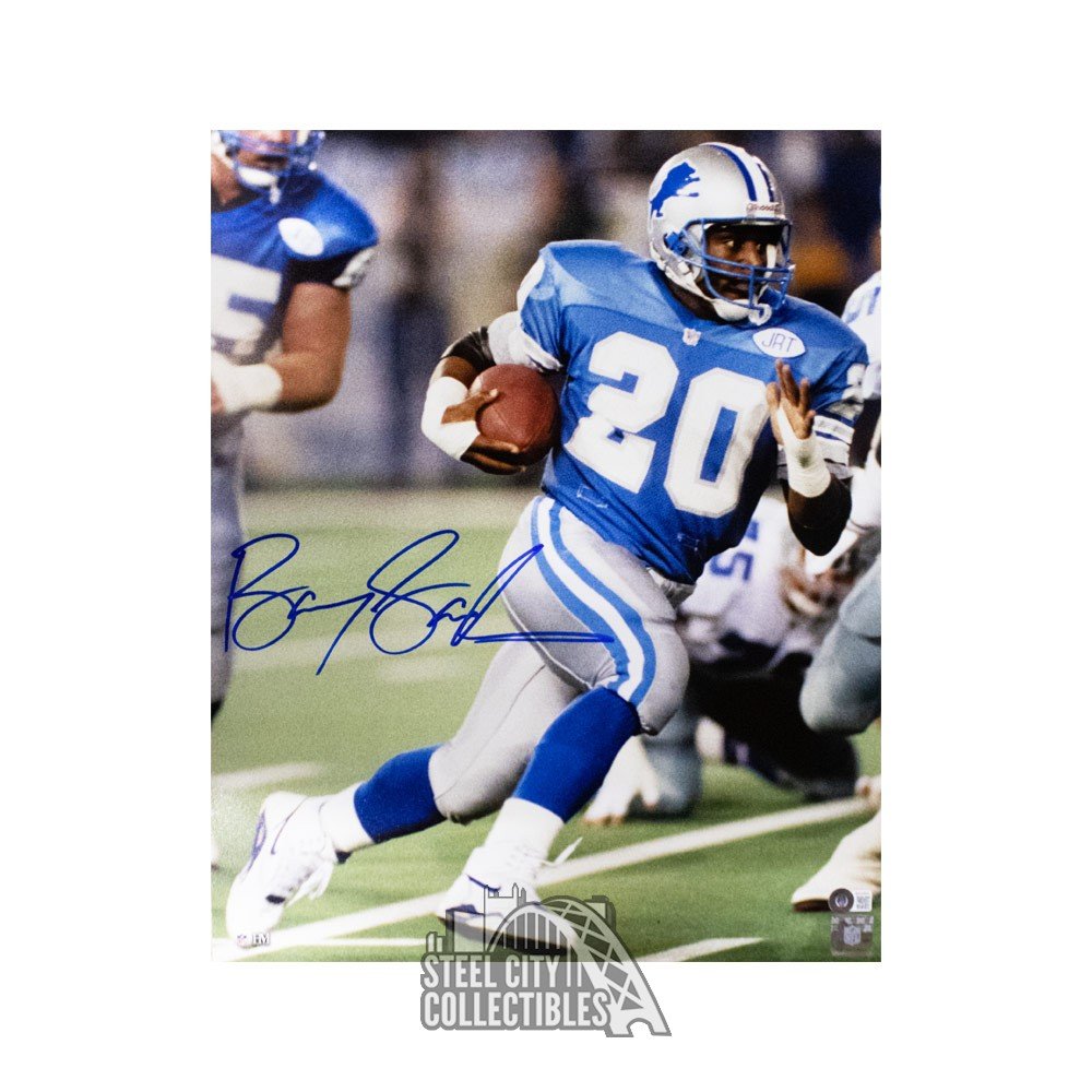 Barry Sanders Autographed Detroit Lions 16x20 Photo BAS COA (Blue Jersey) | Steel City Collectibles