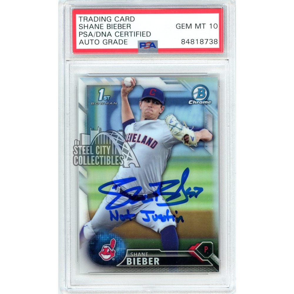 Shane Bieber 2016 1st Bowman Chrome Autograph Not Justin Card #BDC-68  PSA/DNA 10