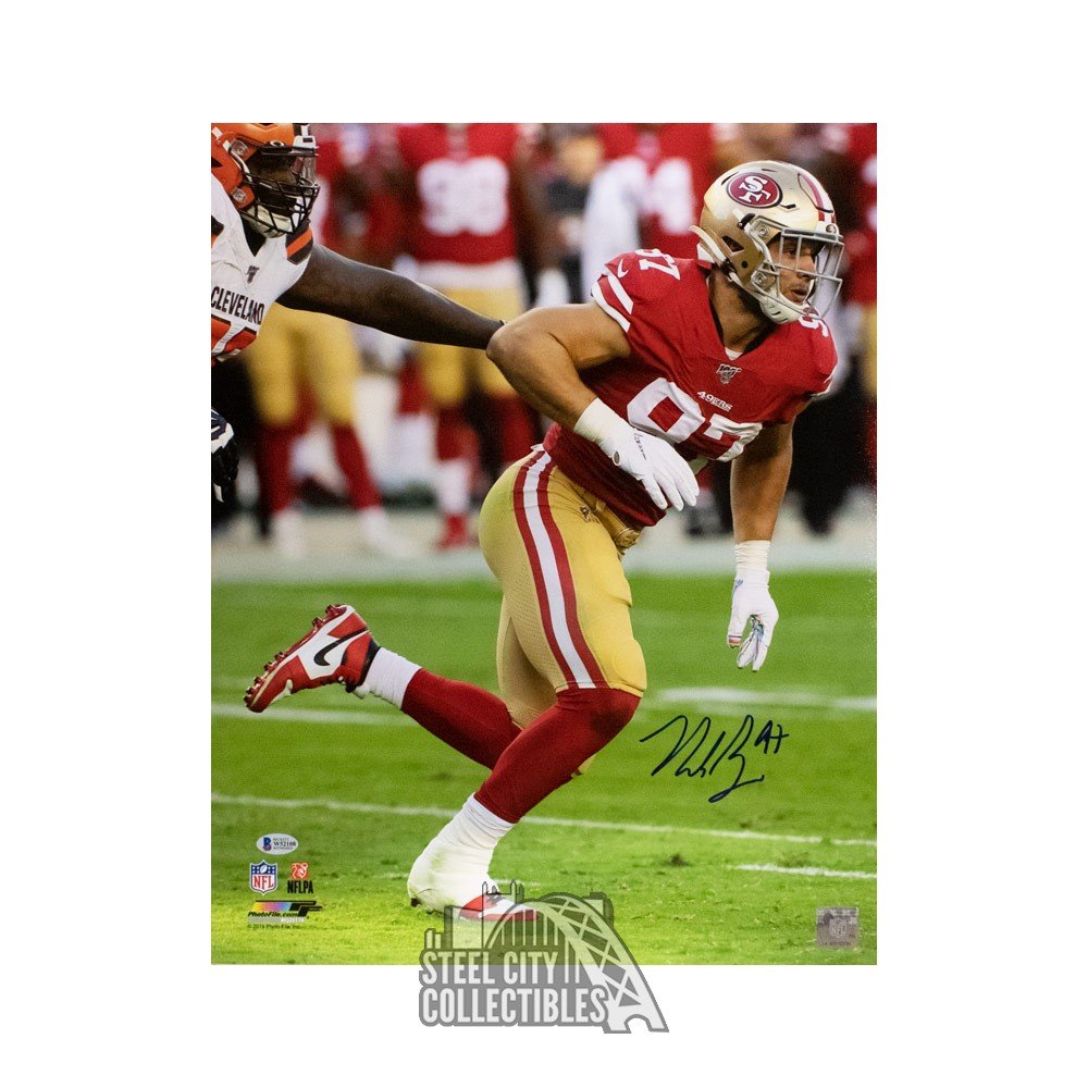 Nick Bosa San Francisco 49ers Autographed 16 x 20 White Jersey Shrug  Photograph