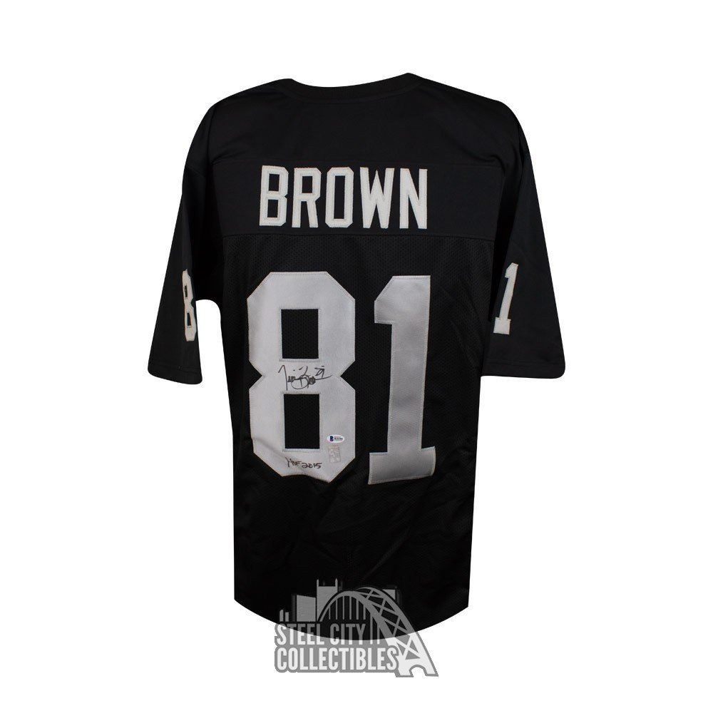 Tim Brown Autographed Oakland (Black #81) Custom Jersey - Beckett