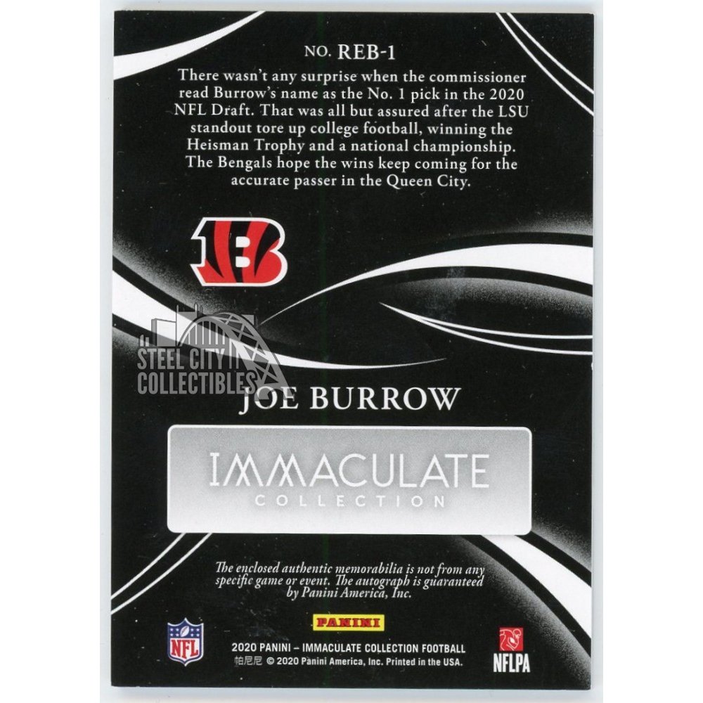 Joe Burrow 2020 Immaculate Immaculate Rookie Eye Black Jersey Autographs -  Gold #REB-1 Price Guide - Sports Card Investor