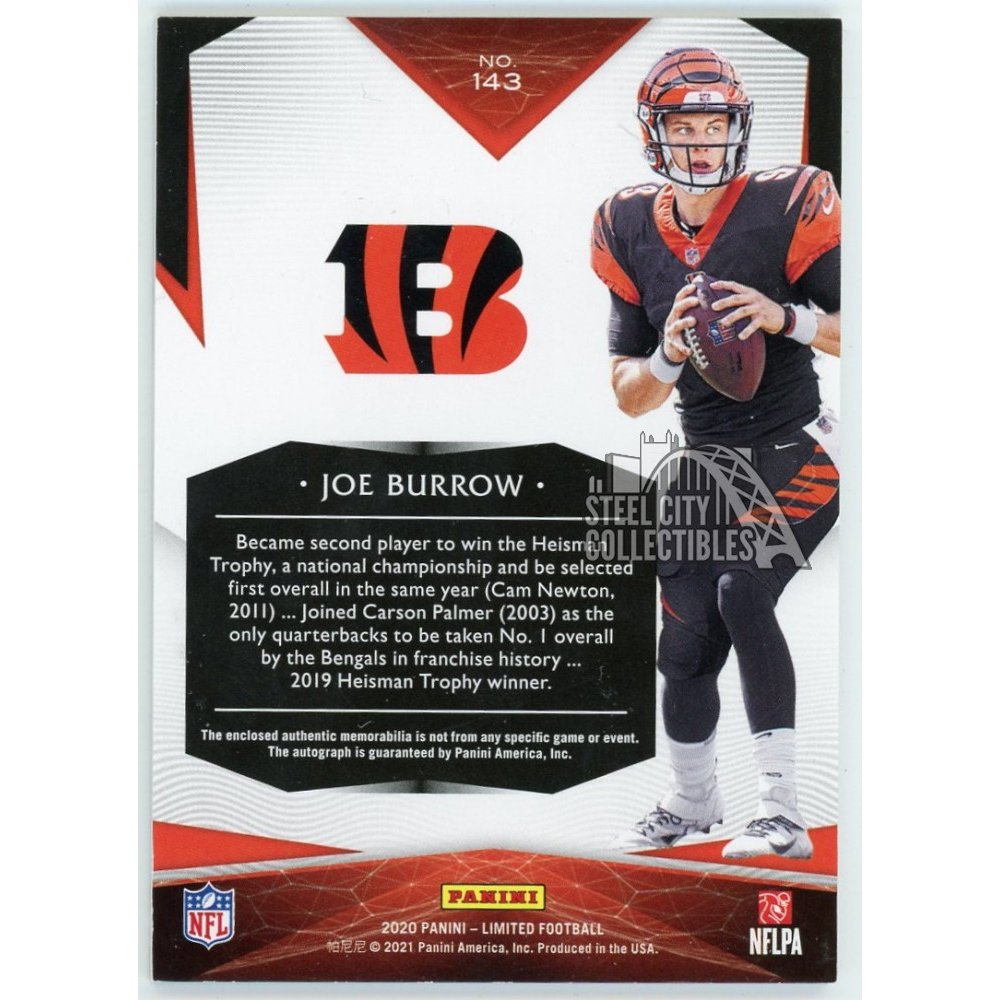 Joe Burrow 2020 Panini Limited Red Jumbo Patch On Card Auto Rc