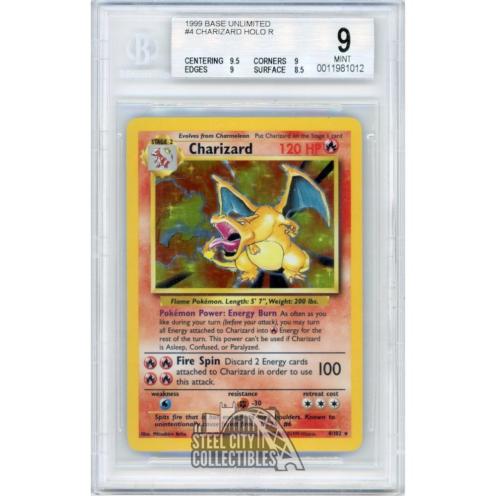 1999 Charizard Pokemon Base Set Holo Card 4/102 BGS 9 Mint (A) | Steel ...