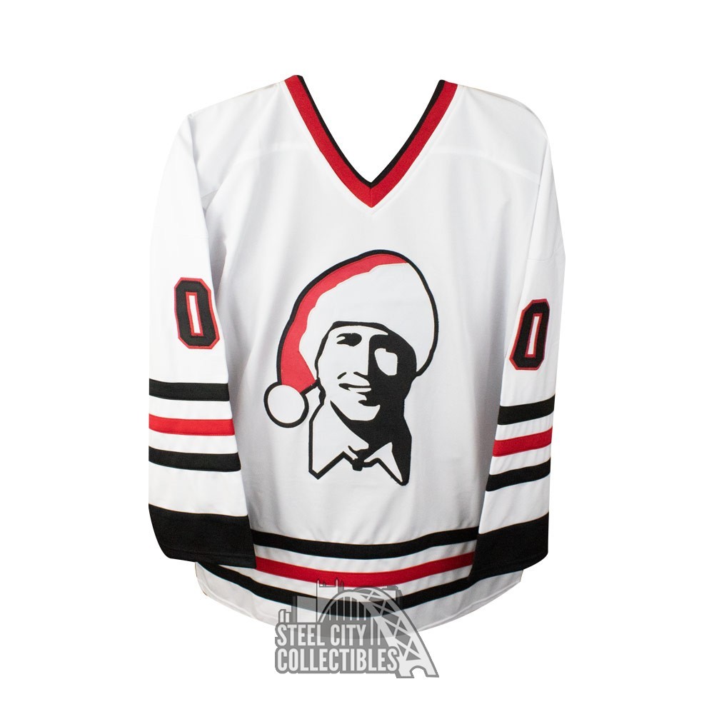 Press Pass Collectibles Chevy Chase Christmas Vacation Signed White Griswold Hockey Jersey BAS #WR45556