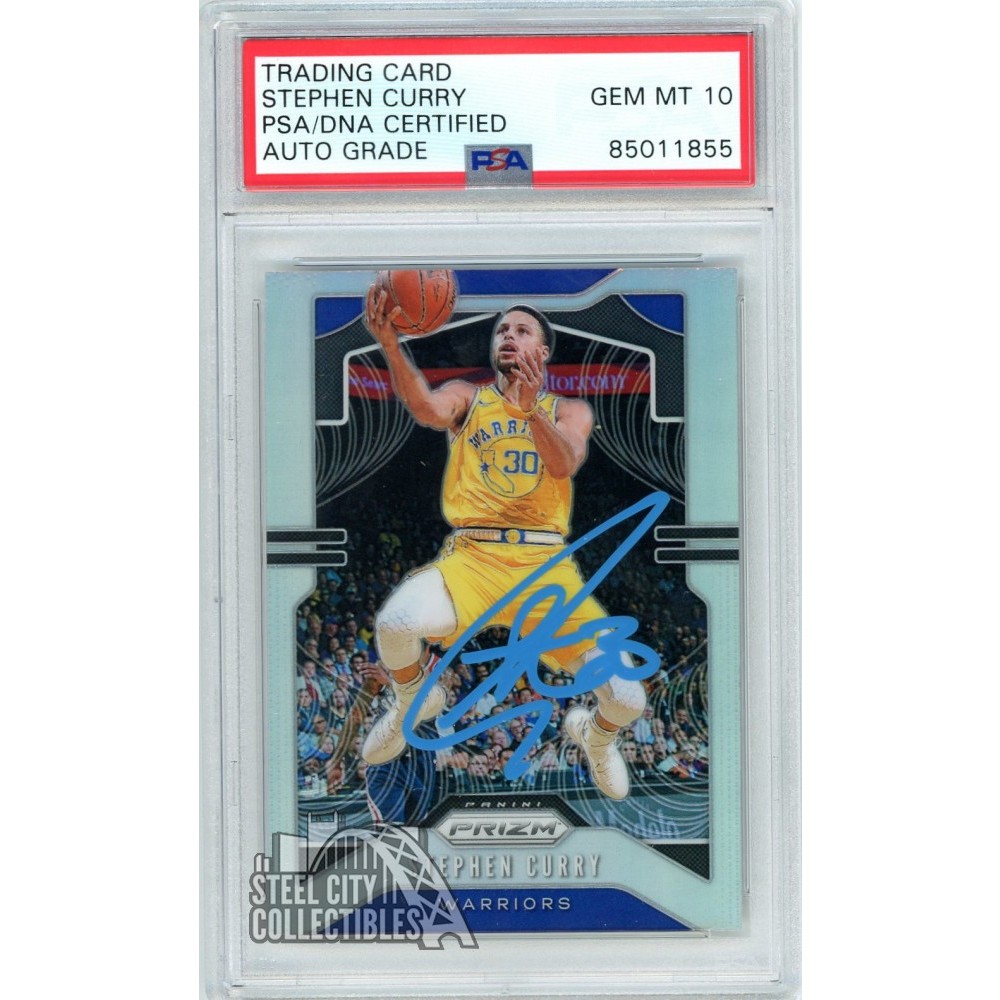 Stephen Curry 2019-20 Panini Prizm Silver Autograph Card #98 PSA