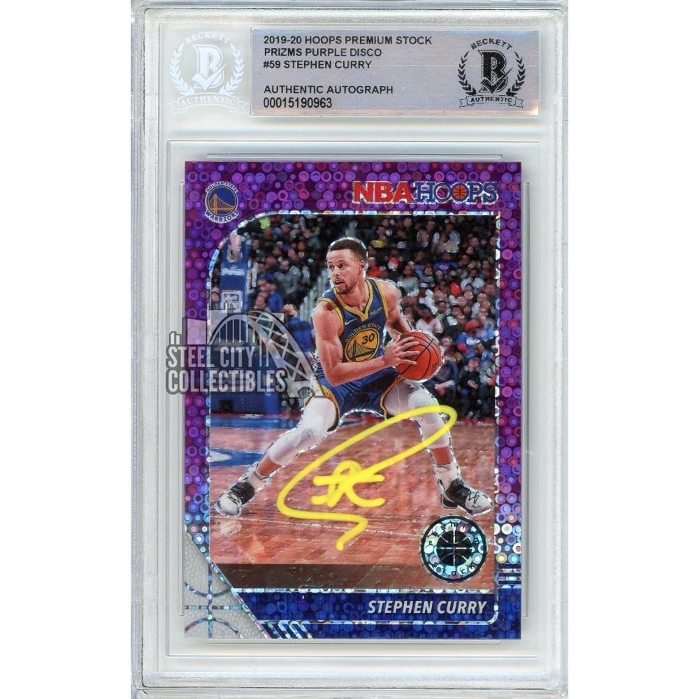 Stephen Curry 2019-20 Panini Hoops Premium Stock Purple Autograph