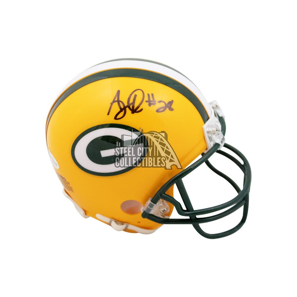 AJ Dillon Autographed Green Bay Packers Eclipse Mini Football Helmet - BAS  COA (White Ink)