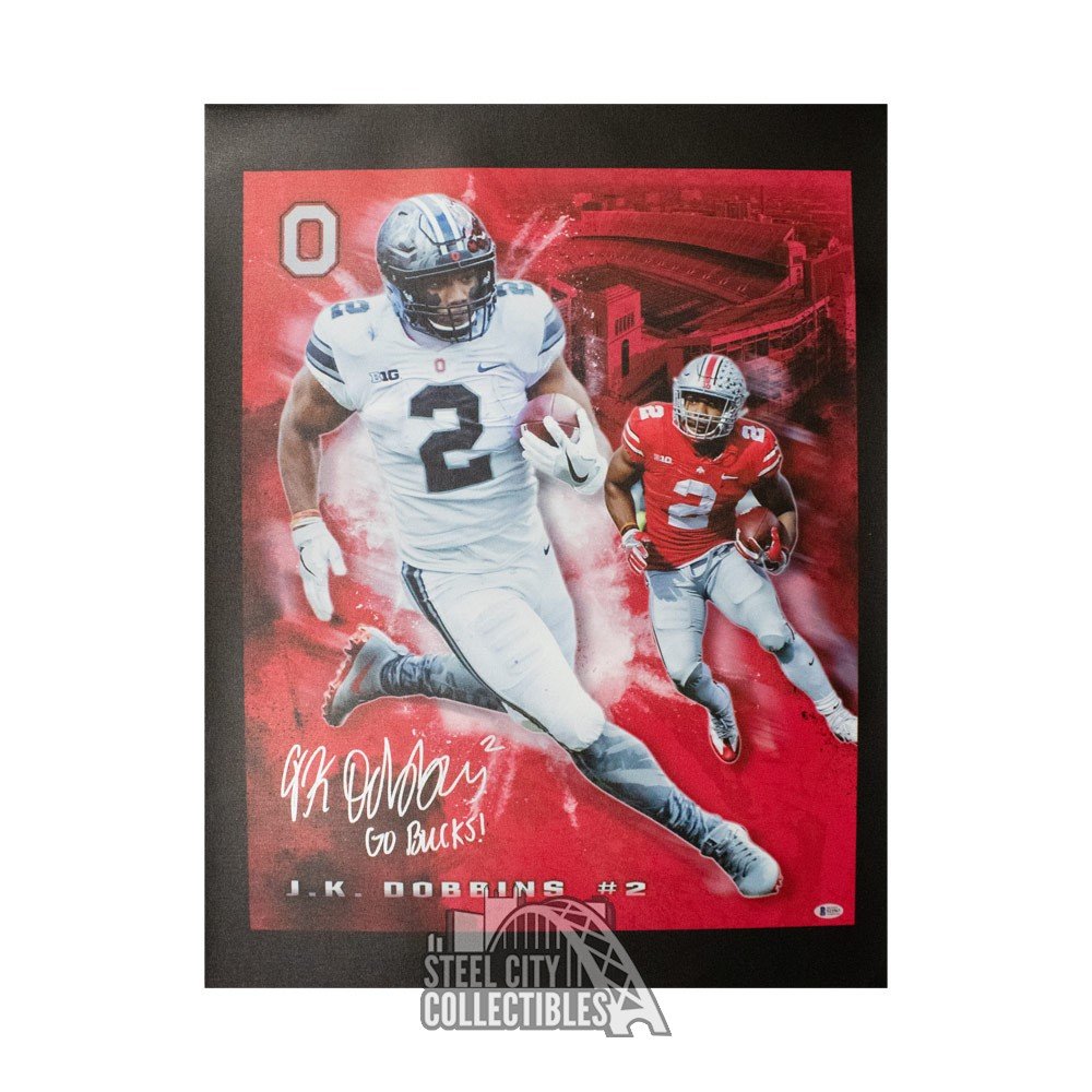 JK Dobbins Autographed Ohio State 8x10 - BAS COA (White Background)