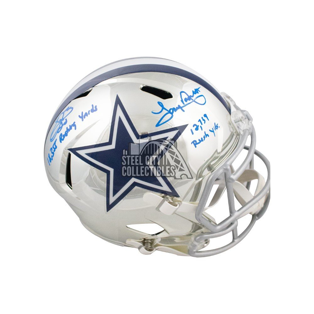 Emmitt Smith Tony Dorsett Autographed Cowboys Chrome Full-Size Football  Helmet - BAS COA (Inscriptions)