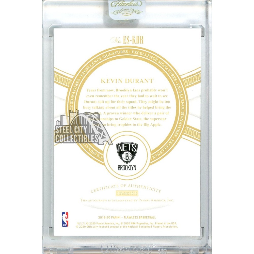 Kevin Durant 2019-20 Panini Flawless Basketball Autograph Card 09/25